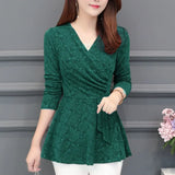 Winter New Plushed and Thickened Bottom Women top Blouse Full Sleeve lace Blouse Large V-neck Purple tops Blouses