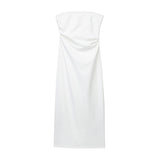 New Spring Style Midi Fold Decoration Forked Design Breast Dress