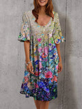 Floral Dresses Summer Vintage Sundress Female Beach Dress Half Sleeve Polka Dot Striped Women Boho Sexy Dress