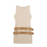 Spring Double Belt Decorated Tight Sleeveless Mini Dress