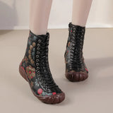 Zingj And Winter New Flat-Soled Women's Boots National Style Leather Printing Medium-Tube Martin Boots Warm And Comfortable Cotton