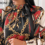 Women Tie Neck Scarf Print Long Sleeve Blouse Spring Tops and