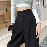Zingj Wide Leg Pants Female Autumn High Waist Hanging Feeling Straight Tube Small Loose Casual Mop Floor Suit Pants Summer Thin Money-Outfit