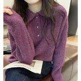 Collar Soft Waxy Solid Color Sweater Women's Autumn And Winter New Thin Loose And Lazy Warm