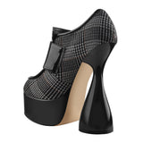 Onlymaker Women Round Toe Thick Platform Strange Shape High Heels Canvas Belt Buckle Decoration Novelty Fashion Ankle