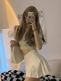 Crop Tops Women Summer Short Sleeve Lattice V-neck Sexy Slim Sweater POLO Neck Pullover Casual Clothes Female