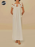 Solid Flower Cut Out Drawstring Strap Dresses For Women Sexy Backless Sleeveless Loose Dress Causal Lady Vacation