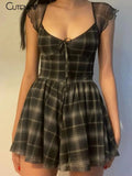 Lattice Pattern A-Line Short Sleeve Mini Dress For Womens Clothes Summer Casual Stretch Comfortable Lady