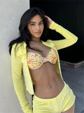 Yellow Terry Cardigan And Shorts Set-Outfit