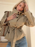 2025 New Design Collar Tie With Double Buckle Short Wind Coat