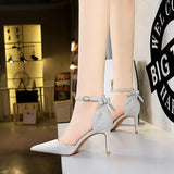 Zingj Hollow High Heels Fine Heel High Heel Shallow Pointed Hollow Out One Word Belt Back Bow