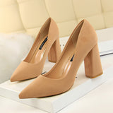 Zingj Simple Thick Heel High Heel Suede Shallow Pointed Professional OL Show Thin Women's Shoes High Heels Single