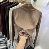 Velvet Half-High Collar Bottomed Blouse In Autumn And Winter With A Tight Middle Collar White T-Shirt And Velvet Polished