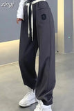 Korean Oversize 4Xl Letter Embroidery Sweatpants Women Causal High Waist Loose Trousers Chic Preppy Style Harajuku