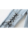 Jeans Hight Waist Strappy Cross Jeans Women 2023 Fashion Denim Pants Bottom Harajuku Streetwear Boyfriend Style