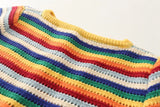 Rainbow Striped Round Neck Knitted Cardigan Short Sweater In