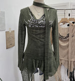 Shooting Retro Irregularly Hollow Knitted Jersey Dress Girl With Hottie Word Shoulder Collar Blouse