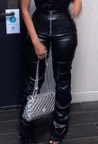 Stacked Pu Leather Pants- Outfit