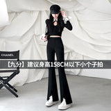 Zingj Suit Bell Bottom Pants Children 2024 Autumn New High Waist Show Thin Feeling Pants Slit Casual Micro Pants-Outfit
