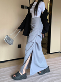 High Waist Split Women Skirts Y2k Aesthetic Spring Solid Irregular Harajuku Skirt Slim All Match Casual Fashion