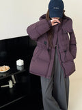 Outdoor Cold Resistant White Duck Velvet Overalls Down Jacket Female 2024 New Fashion Hooded Leather Logo Waist Show Thin Coat-Outfit