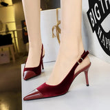 Zingj High Heels Women's Shoes Shallow Mouth West Velvet And Thick Suede Stitching Tip Back Empty Hollow Back Trip Strip Single