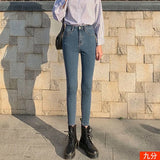 Zingj Double-Button Small Foot Jeans Women's Fall 2024 New Summer Slim Show Thin Nine Minutes Tight Black Pants-Outfit