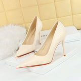 Zingj Fashion Sexy Skinny Heels With Shallow Pointed Patent Leather Snake Grain High