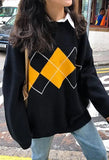 Vintage Argyle Pullover Sweater- Outfit