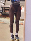 Bright Line Decoration Leggings Mesh See Through High Waist Pants Women Fashion Streetwear Casual Sport Y2K
