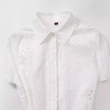 New Fashion Lapel Short-Sleeved Pure White Embroidered Shirt Dress 2614271