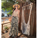 Zingj Spot 2024 Ink Painting Leaves Chiffon Wide Leg Pants Open Fork High Waist Show Thin Pants Pants Sun