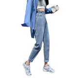 Zingj Jeans Women's Fall Women 2024 New High Waist Slim Versatile Loose Straight Dad Turnip Pants-Outfit