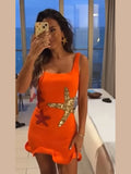 Shiny Stars Sequin Applique Mini Dress Women Sexy Sleeveless Stringy Selvedge Slim Robe Lady 2024 Holiday Party