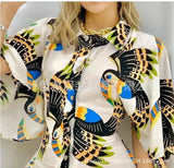 New Printed Lapel With A Row Of Buttons, Middle-Sleeved Shirt And One-Piece Trousers From