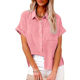 Summer New Women's Solid Color Linen Shirt Short Sleeve Casual Loose