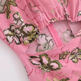 Spring Round-Collar Sleeveless Print Hollowed-Out Dress