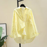 Shirt 2025 Spring And Autumn Casual Polo Collar Long Sleeve Stripe Loose Retro Stripe Commuting Top