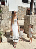 Women Holiday Contrasting Ruffles Sleeveless Maxi Dress Chic Square Collar Flying Sleeve Slim Dresses Lady Vacation Beach