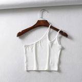 New Irregular Oblique Collar One-Shoulder Double Halter Top E Slim Lady Sling