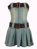 denim mini dress with a narrow