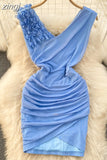 Sexy Mesh Patchwork Bodycon Party Mini Dress Blue/Pink/Purple/Black/White V-Neck Split Sheath Vestidos Female New