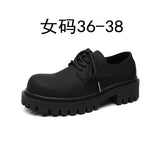Zingj Wind Thick Round Derby Man Dark Small Leather Shoes Vintage Big Head Shoes