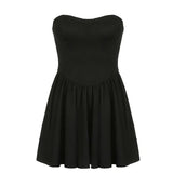 Wind Design Sensitive Fishbone Waist Wipe Chest Skirt 2024 New Summer Temperament Age-Reduced Bare-Back Canopy Small Black