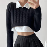 Zingj Version Of Short Pullover Sweater Female Loose V-Neck Pure Color Twist Crop Casual Long Sleeve Knit Jacket