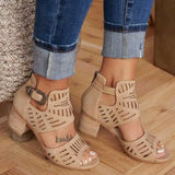Summer New Style Thick Heel Hollowed-Out Sandals Fish Mouth Clasp Large Size Sandals O'lady