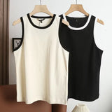 New Rice-White Sleeveless Spliced Slim Lady's Bottomed Vest