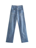 ZBZA 2022 Vintage Jeans Woman High Waist Jeans Loose Boyfriend Jeans For Women Denim Wide Leg Pants