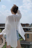 Women Blouses Solid Wear Early Spring Thin Pure Shirt Split Back Loose Sunscreen Long-sleeved Shirt Polo Collar Female