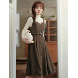 Fashion Sleeeveless Sweet Midi Dresses for Women 2023 Autumn Winter Casual Sundress With Belt Vintage Female